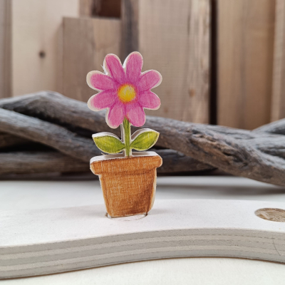 Steker geïllustreerde bloem in pot (roze)